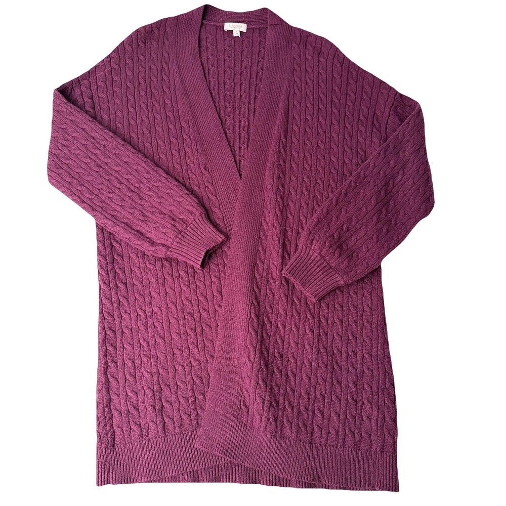Laura Petites Cable Knit Cardigan Purple Open Front Casual S